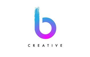 Purple Blue Letter B Logo Icon Design with Rounded Shape and Artistic Brush Stroke Ending and Green Blue Electric Color Vector