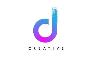 Purple Blue Letter D Logo Icon Design with Rounded Shape and Artistic Brush Stroke Ending and Green Blue Electric Color Vector