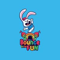 plantilla de logotipo de conejo feliz de casa de rebote divertida vector