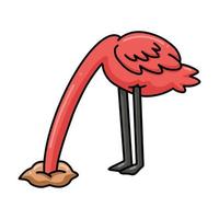 Cute little head flamingo cartoon in hole vector
