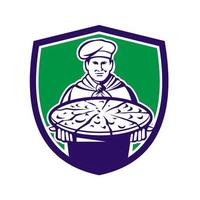 Chef Cook Serving Pizza Crest Retro vector