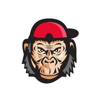 cabeza de chimpancé enojado gorra de béisbol retro vector