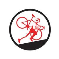 atleta de ciclocross corriendo cuesta arriba en círculo vector