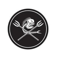 Skull Mahi Mahi Dolphin Fish Crossed Spears Circle Retro vector