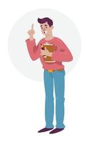 Illustration of a cartoon man with a folder. Vector. The manager in an exclamation position, calls and draws attention to himself. Coach for personal development. HR manager or sales person. vector