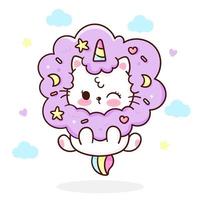 Cute unicorn cat in cotton candy cloud vector