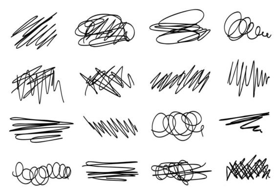 Scribble black set, hand drawn. Line vector elements collection.