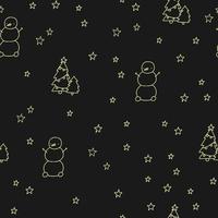 patrón de línea negra y amarilla con árbol de navidad, estrellas, garabato de muñeco de nieve. invierno para tejidos, papel pintado. vector