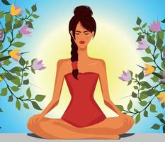 Digital illustration of a girl doing yoga and meditating vector