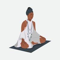 Digital illustration of a yogi girl in a turban is engaged in yoga meditates in the lotus position vector