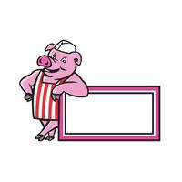 Butcher Pig Leaning On Sign Cartoon vector