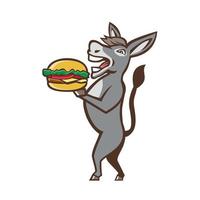 burro mascota sirviendo hamburguesa aislado retro vector