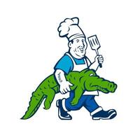 Chef Alligator Spatula Walking Cartoon vector