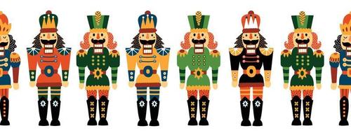 Nutcracker. Christmas horizontal vector seamless border.