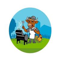 Clergy Cow Minister Barbecue Chef Rooster Caricature vector