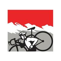 Cyclocross Athlete Running Carrying Bike Alps Retro vector