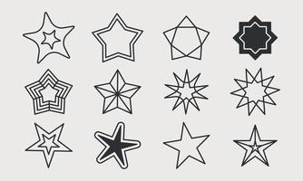 Decorative Stars line icon set. Different shapes, silhouette. Vector illustration