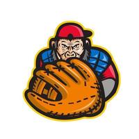 Chimpanzee Baseball Catcher Glove Retro vector