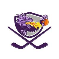 Dragon Fire Ball Hockey Stick Crest Retro vector