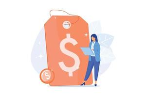 Profitable pricing strategy. Price formation, promo action, clearance shopping idea design element. Cheap products advertisement, customers attraction. vector