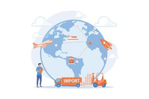 Company specializing in foreign products. Import of goods and services, import goods services, international sales process concept. flat vector modern illustration