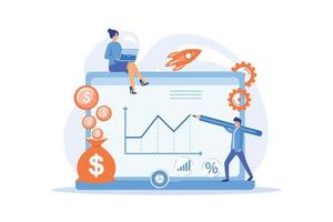 Investment managers with laptops offer better returns and risk management. Investment fund, investment opportunities, hedge fund leverage concept. flat vector modern illustration