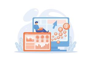 Marketer and analyst deploys and manages the tags on website. Tag management system, e-marketing tagging tool, tag data collection concept. flat vector modern illustration