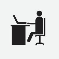 un escritorio de trabajo con silla y mesa para apoyarse o trabajar en un icono de vector de tutoriales en línea