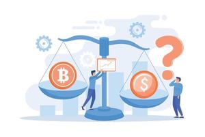 Virtual money exchange, market statistics analysis. Bitcoin price prediction, cryptocurrency price forecast, blockchain invest profitability concept. flat vector modern illustration