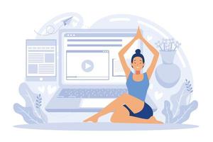 Meditation online. Self-management, self regulation learning, self-organization course, control over emotions Online yoga at home meditating Deals with stress management, zen and harmony  illustration vector