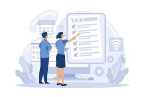 Tax software program. Desktop tax filing software, mobile app and online service, income statement, IRS form, flat vector modern illustration