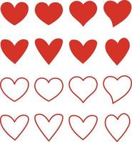 Red Hearts of Various Shapes and Line Style vector