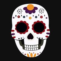 el cráneo es blanco con flores y adornos en la cabeza. dia de los Muertos vector