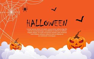 halloween background with pumpkin and spider web vector