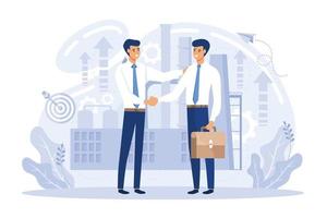 Strategic partnership, handshake gesture concept. Teamwork, brainstorming, joint search for creative strategy. flat vector illustration