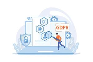 gdpr y ciberseguridad, base de datos confidencial. Reglamento general de protección de datos, control de información personal, concepto de permiso de cookies del navegador. ilustración moderna de vector plano