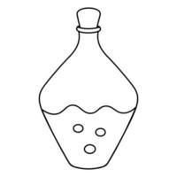 A bottle of magic potion. Sketch. A miraculous drink.The bubbles are flying up. The vessel is tightly seale. Witch broth in a bottle. Halloween symbol. Vector illustration. Doodle style. Coloring book