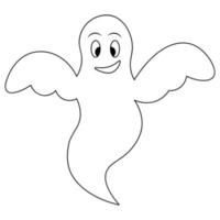 Ghost. Smiling facial expression. Sketch. Halloween symbol. Sweet grimace. White linen suit. Spirit. Vector illustration. Doodle style. Coloring book. All Saints' Day.