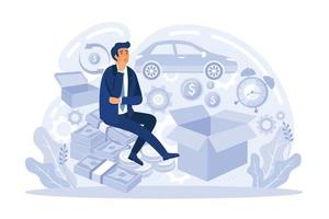 business marketing vector illustration. Cost structure, target market, conpetitive advantage. People dealing with business management, flat vector illustration