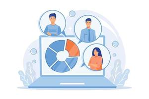 Social research. Online questionnaire, Internet survey, sociology science. Pie chart on laptop screen. Sociological poll results isolate design element. vector