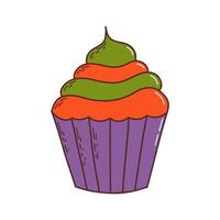 Cute halloween cupcake. Halloween element. Trick or treat concept. Vector illustration in hand drawn style