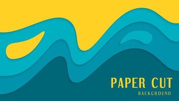 Colorful Yellow In Blue Abstract Wave Papercut Style Background Design vector