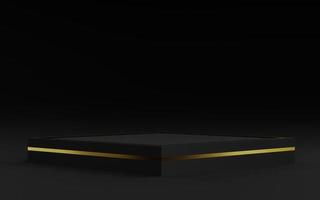 Black product background stand or podium pedestal on advertising display with blank backdrops and golden line. 3D rendering. photo