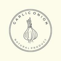 garlic with line art and emblem style logo vector illustration icon template design