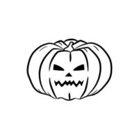 Hand drawn icon Halloween pumpkin. Doodle style. Black line pumpkin for holiday design greeting card, banner, poster, flyers and party invitations. Vector illustration isolated on white background