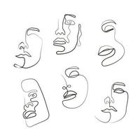 Abstract women and men face line art drawing vector