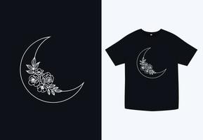 Crescent Moon Flowers T shirt design vector