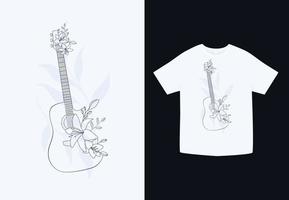 guitarra con diseño de camiseta de flores arte vectorial vector