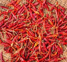 Dried red hot chilli pepper closeup background photo