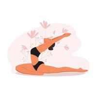 chica haciendo yoga, pose de yoga personajes femeninos. ejercicios de meditacion ilustración vectorial vector